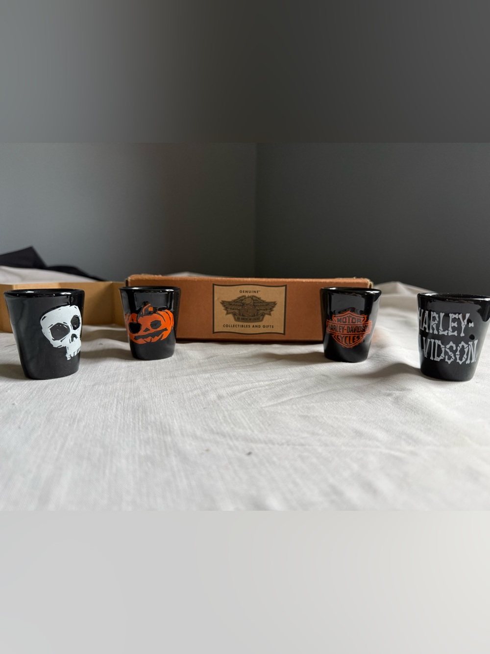 Harley-Davidson Black & Orange Pumpkin Shot Glass Set